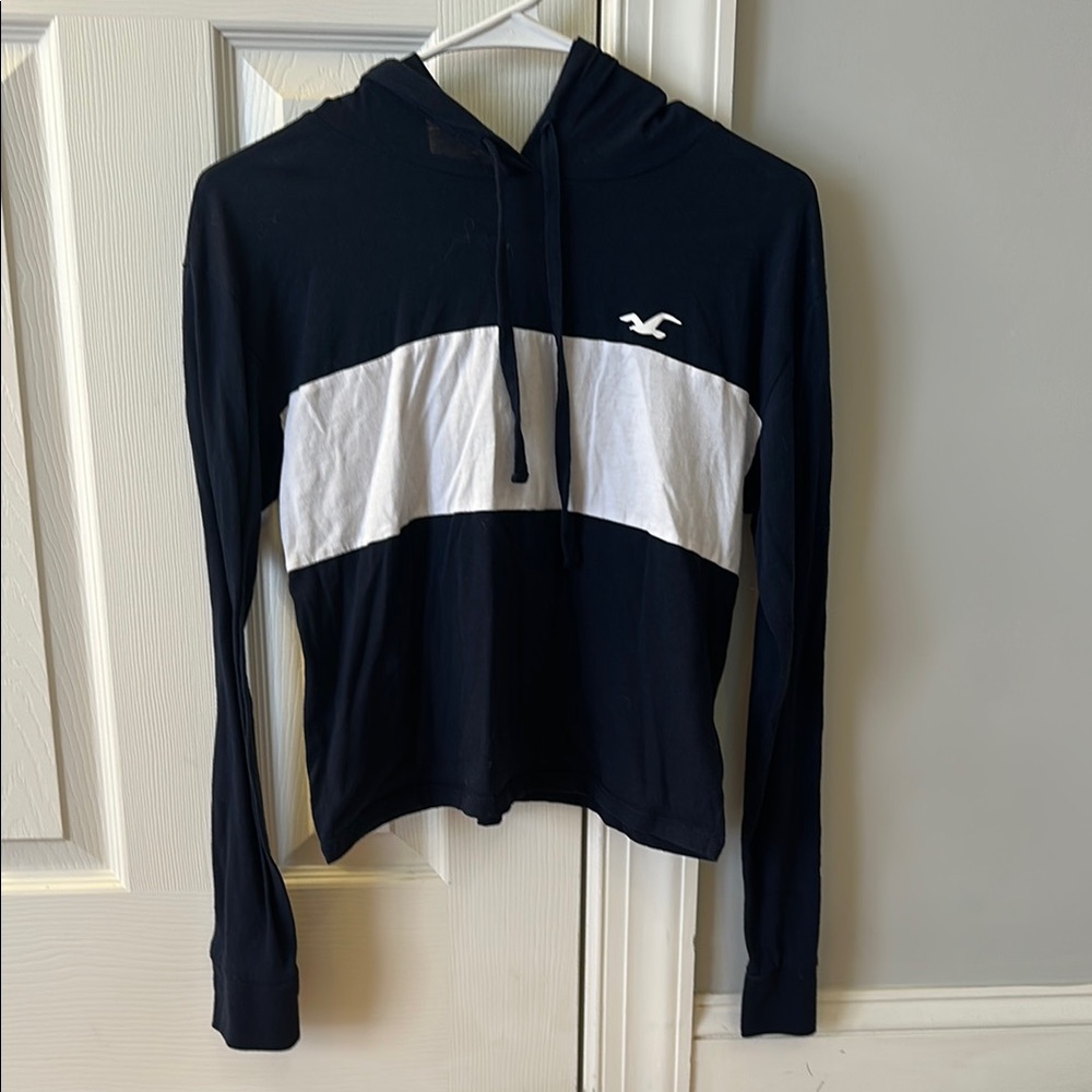 Hollister Dark Blue and White Pullover with Hood